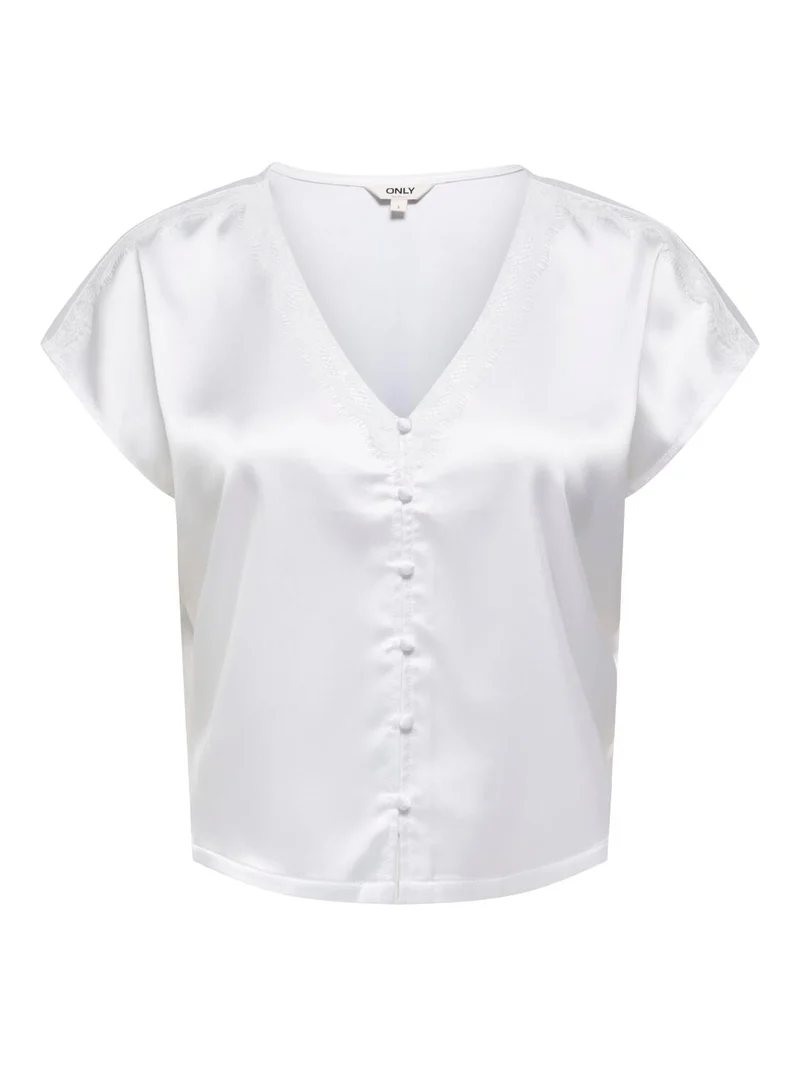 Only - Onlfaraya S/L Button Lace Satin Top - 5083486 Bright White