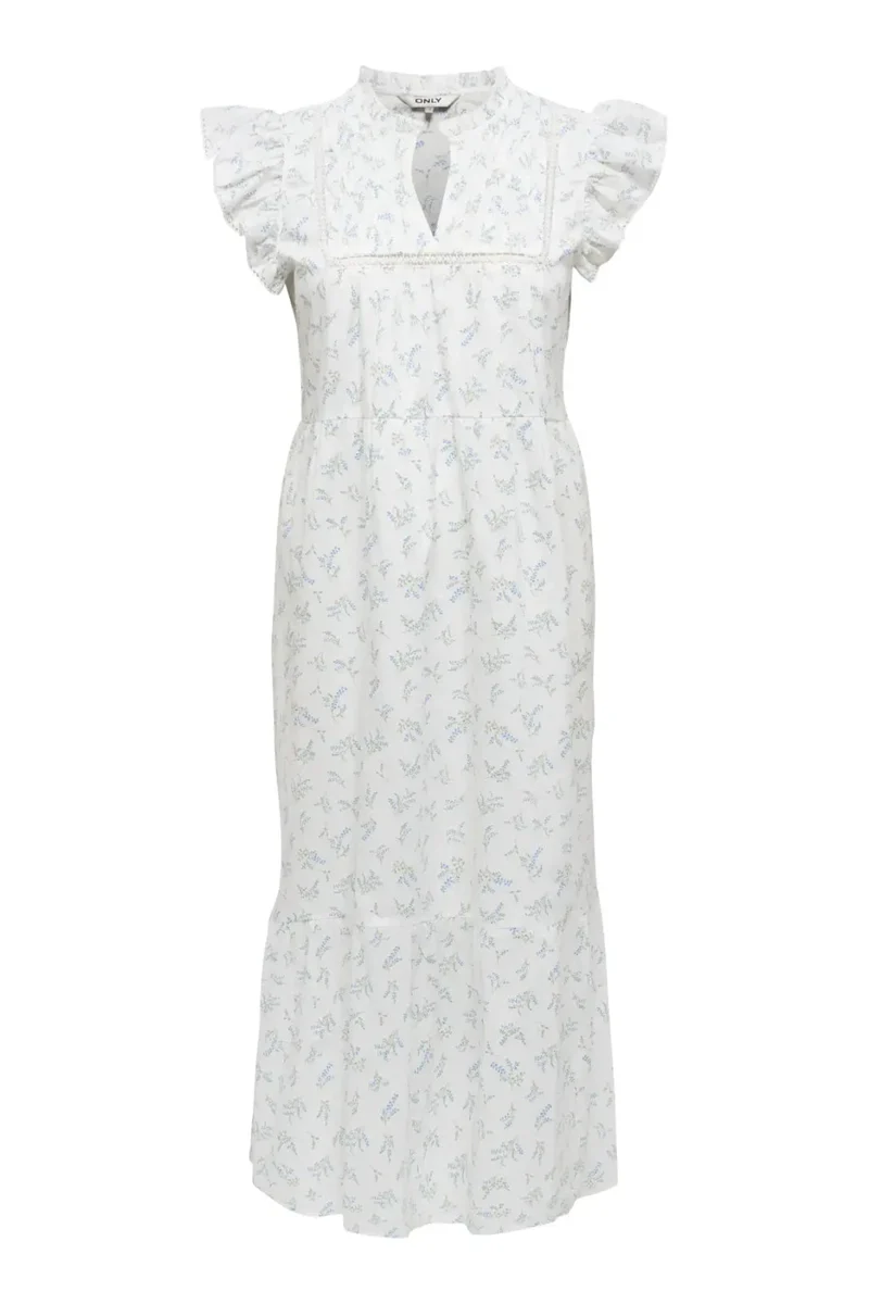 Only - Onltea-Idris S/L Frill Tape Dress - 5014284 Cloud Dancer Wild Bundels