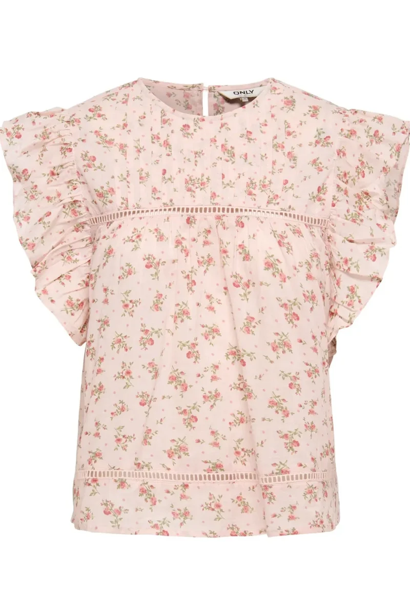 Only - Onlasha Sl Frill O-Neck Top - 5041045 Rose Quartz Summer Garden Flower