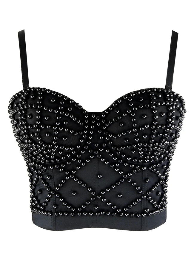 Dam Spaghetti Straps Beads Clubwear Party BH Top