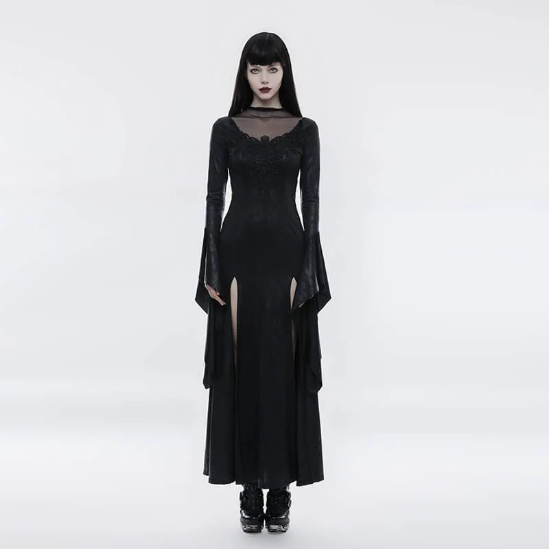 Gothic Pagoda Sleeve för kvinnor med öppen gaffeltruck Underbar klänning med hög kors