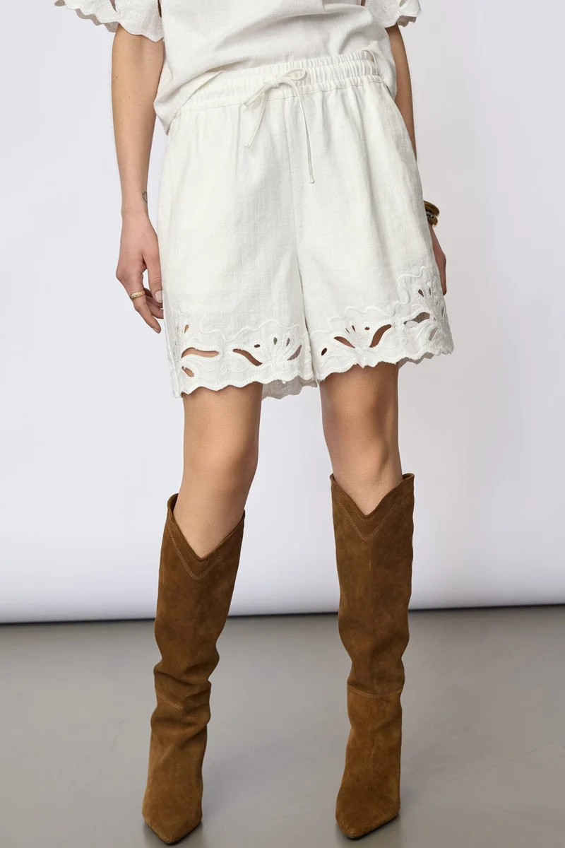 Co´Couture - Litacc Linen Emb Shorts 41196 - 4000 - White