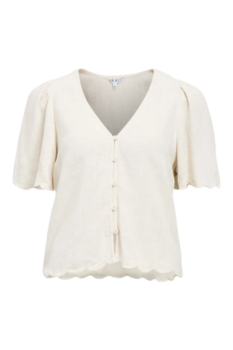 Object - Objsanne 2/4 Lo V-Neck Top - 4911792 Sandshell