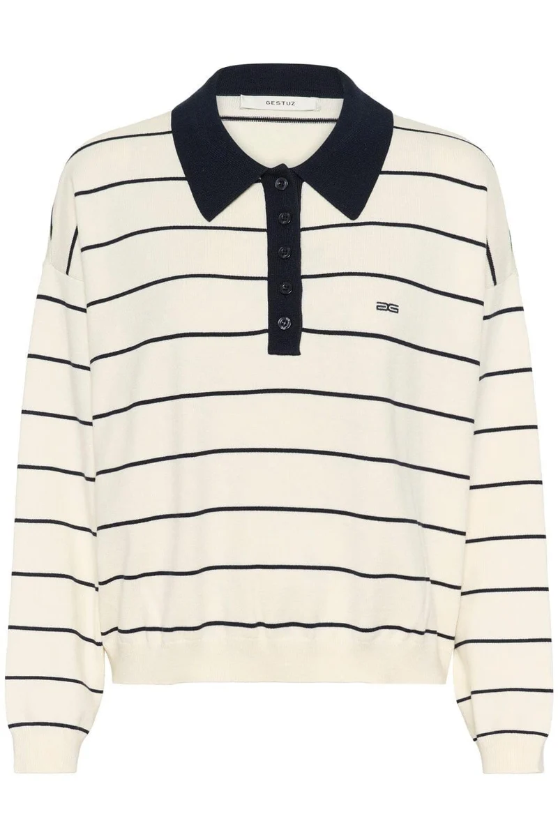 Gestuz - Gztaige Polo Pullover 10910829 - 108826 - Egret/Skycaptain Striped