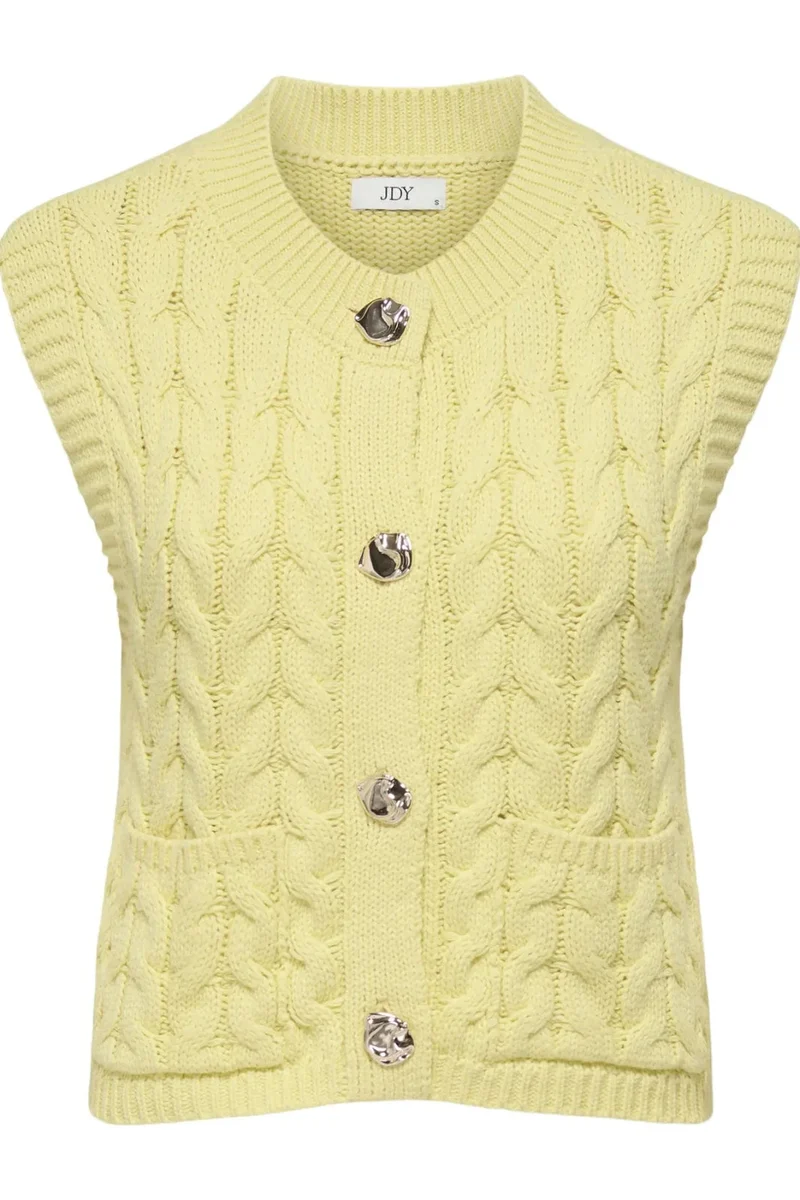 JDY - Jdyannalise S/L O-Neck Cable Vest Knt - 5067607 Double Cream W. Deco Button