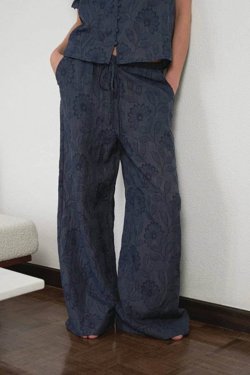 Neo Noir - Heifa Flower Stripe Pants 168495 - 534 - Dark Blue