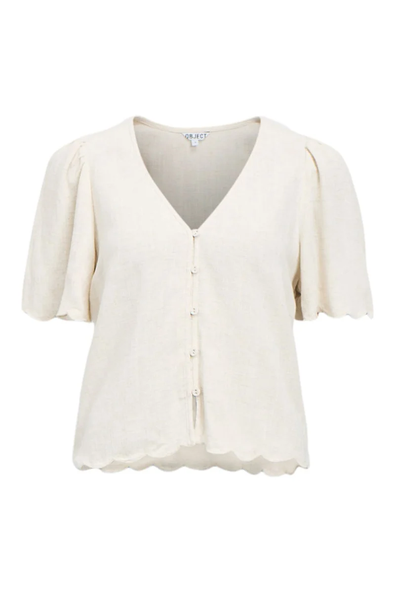 Object - Objsanne 2/4 Lo V-Neck Top - 4911792 Sandshell