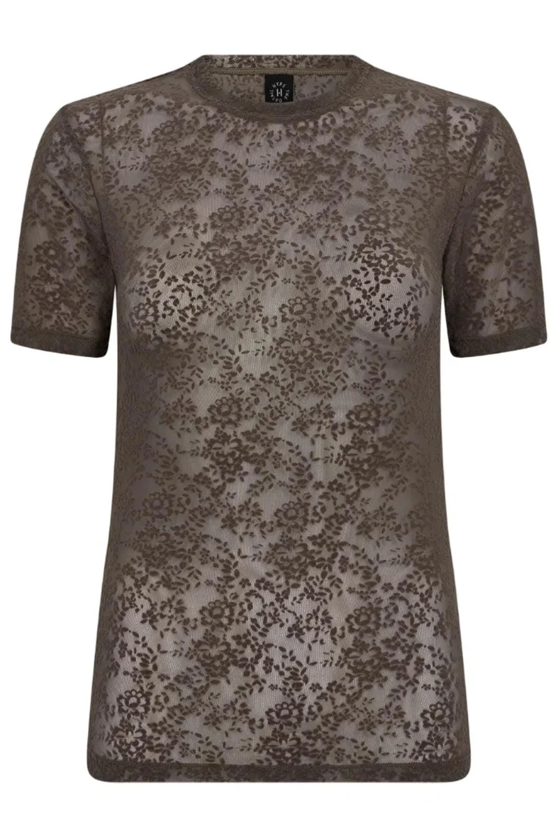 Hype The Detail - Lace Tee, Slim 852-2 - 2 - Brun