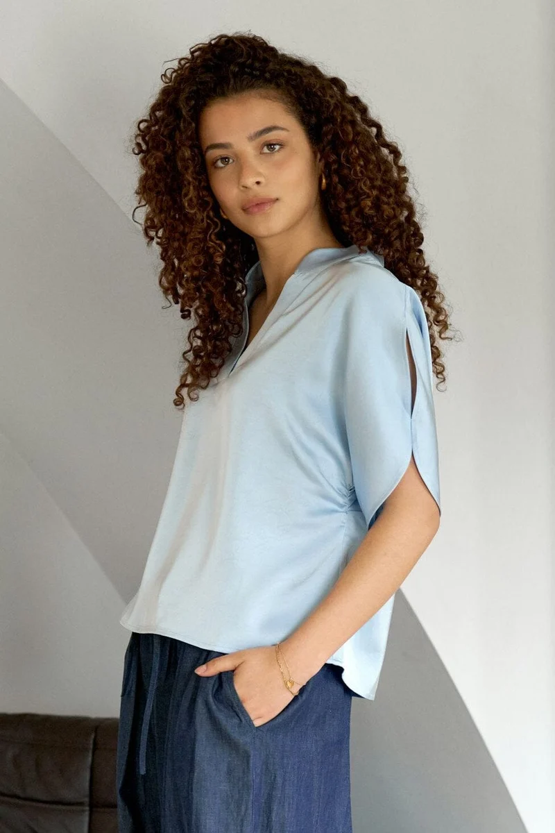 Neo Noir - Anelle Heavy Sateen Blouse 168286 - 145 - Light Blue