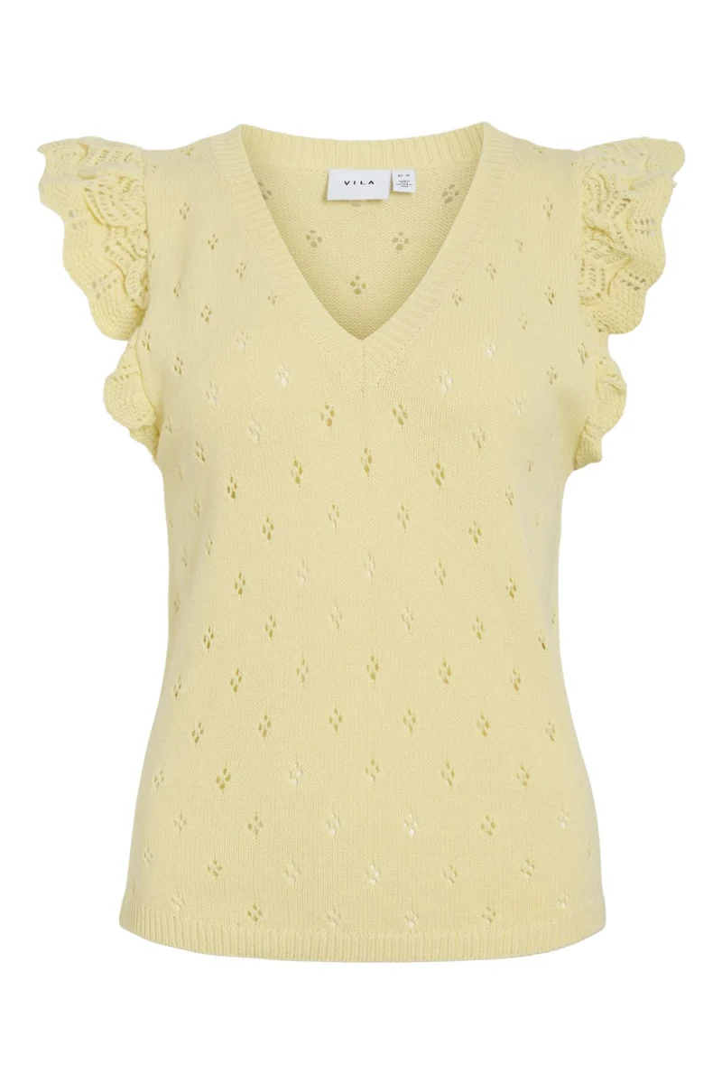Vila - Vimarlea V-Neck S/L Flounce Knit Top - 4953607 Pastel Yellow