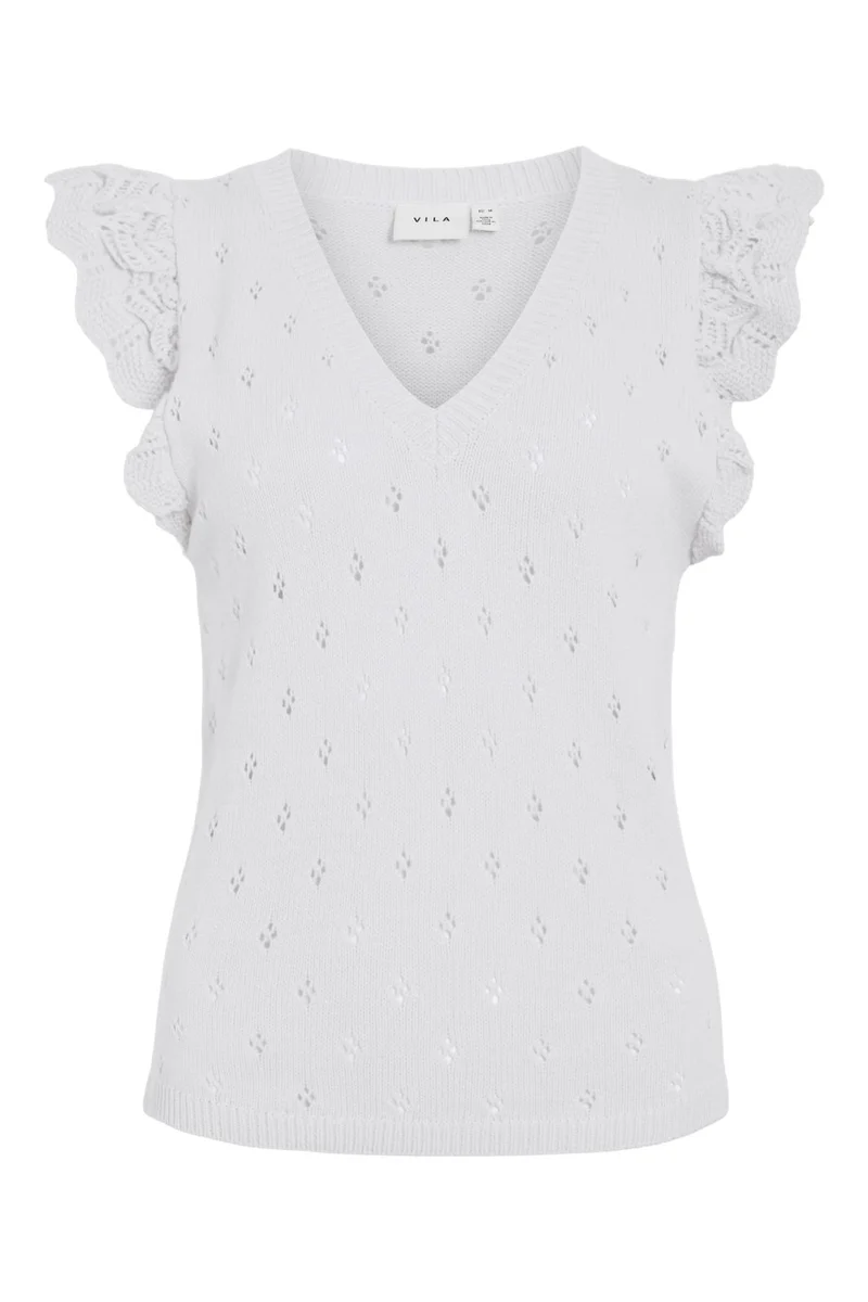 Vila - Vimarlea V-Neck S/L Flounce Knit Top - 5003051 Cloud Dancer