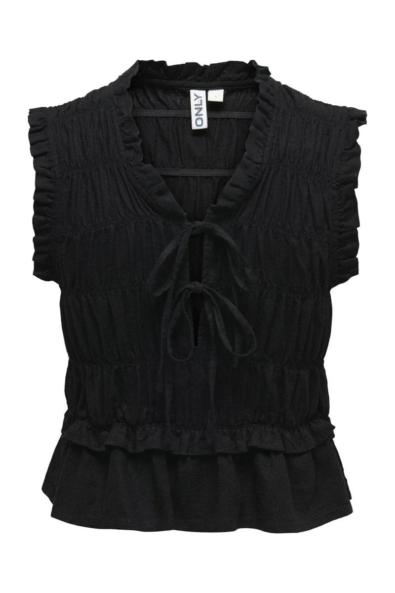 Only - Onlgoa S/S Linen Bl Frill Top Cc - 4910193 Black