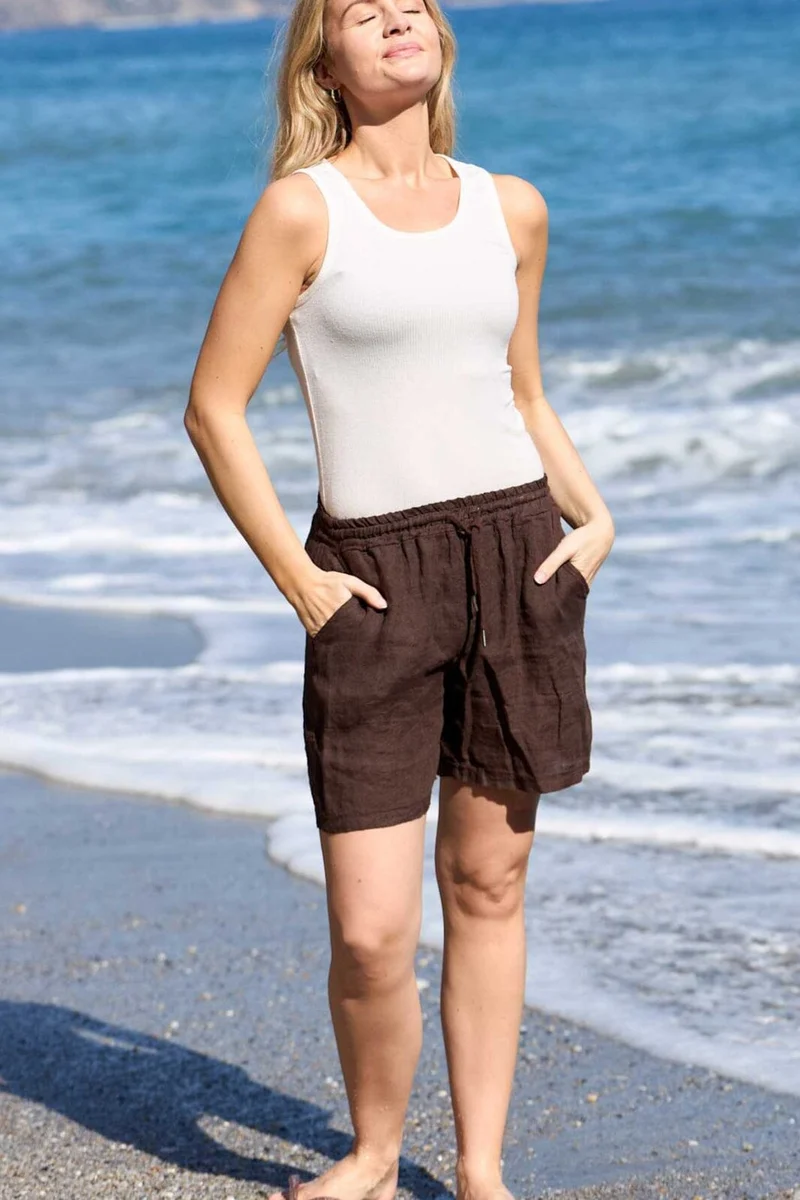 Black Colour - Bcmelina Linen Shorts 40575 - Coffee