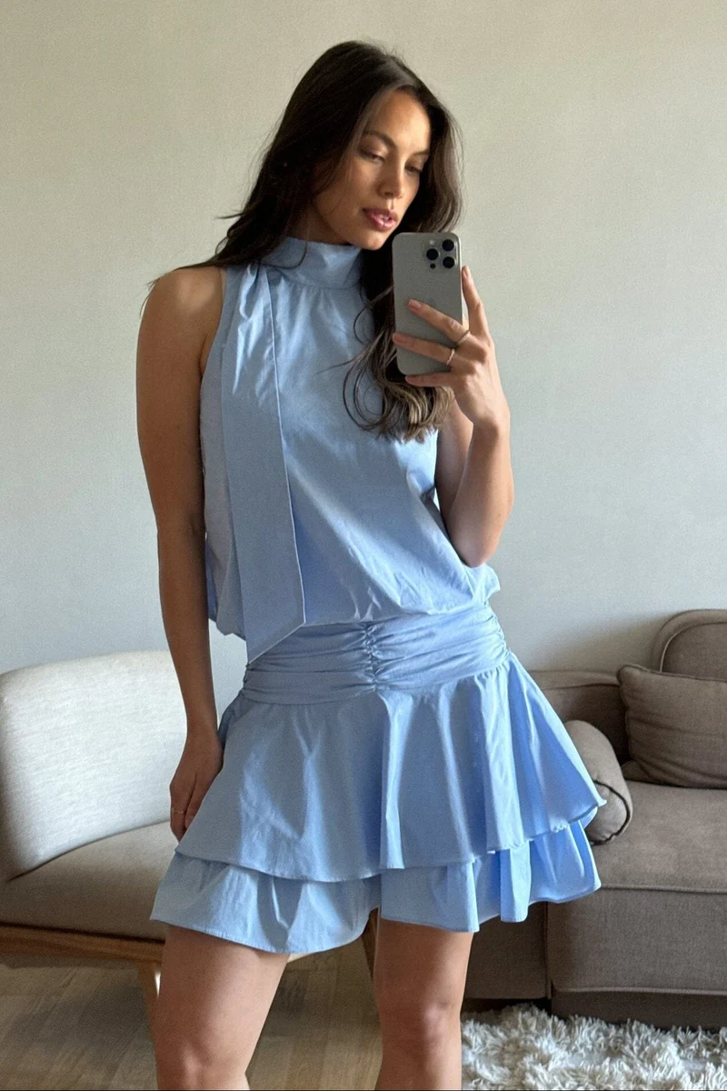 Neo Noir - Veda Poplin Top 168463 - 145 - Light Blue