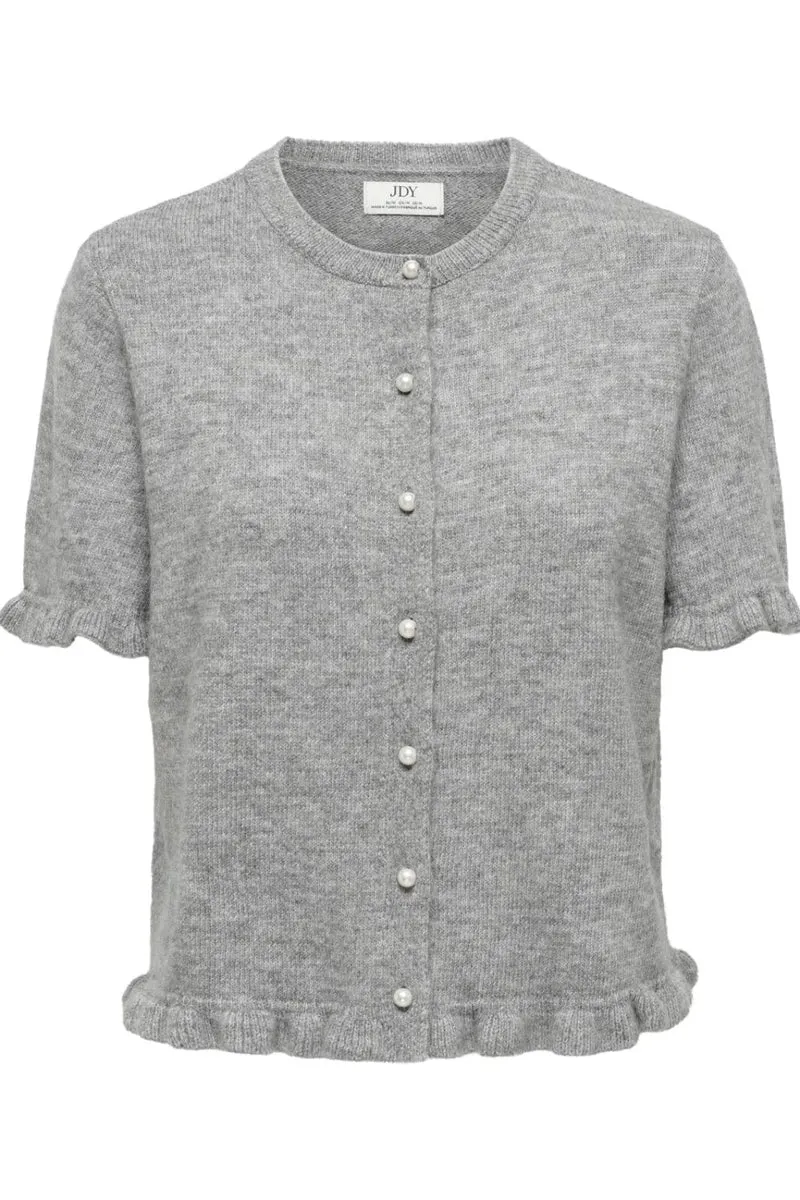 JDY - Jdyletty S/S On Frill Cardigan Knt - 5107258 Light Grey Melange With Pearl Buttons