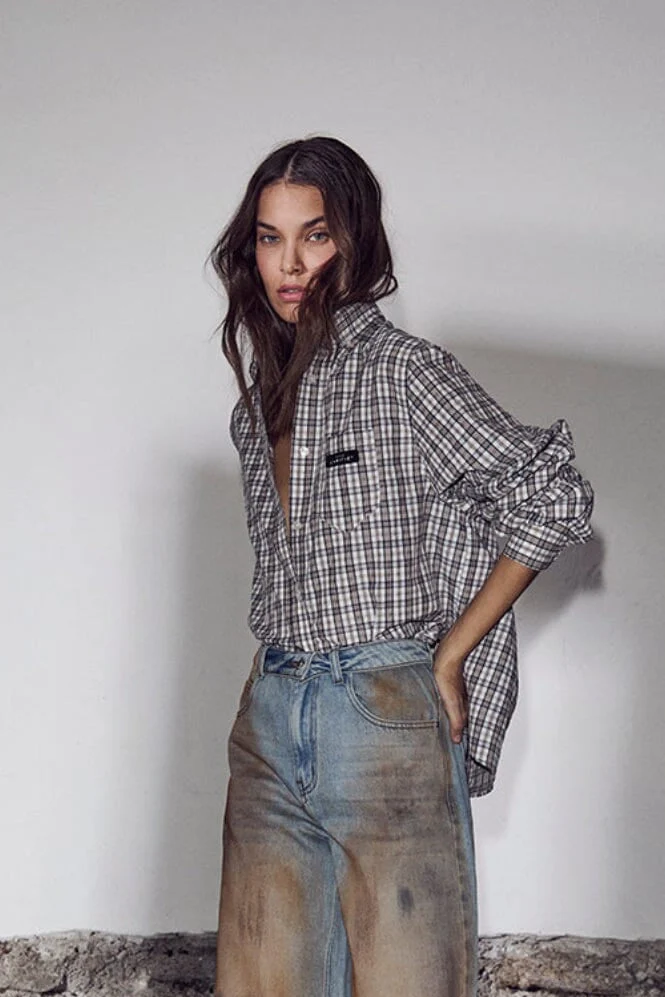 Haute L'Amitié - Button Down Mini Check Shirt HL10719 - Off-White/ Beige