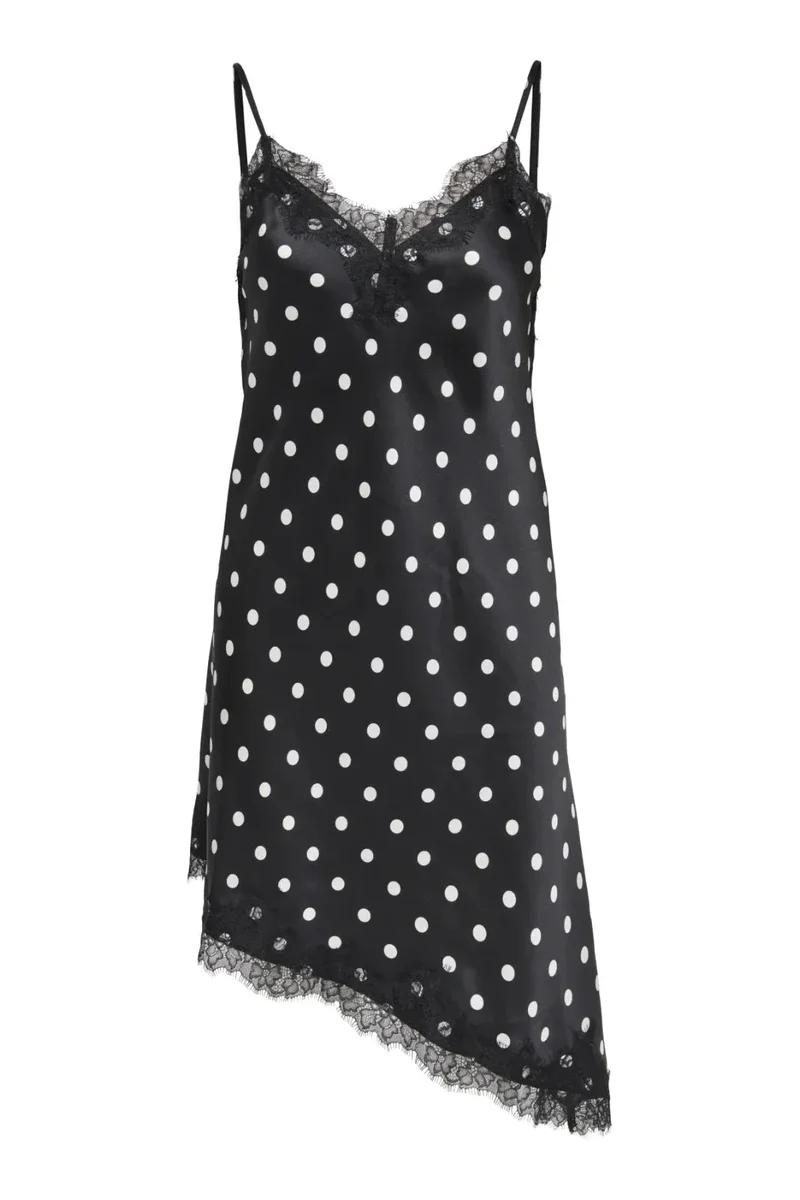 Only - Onlbella Strap Satin Lace Dress - 5126133 Black White Dot And Black Lace