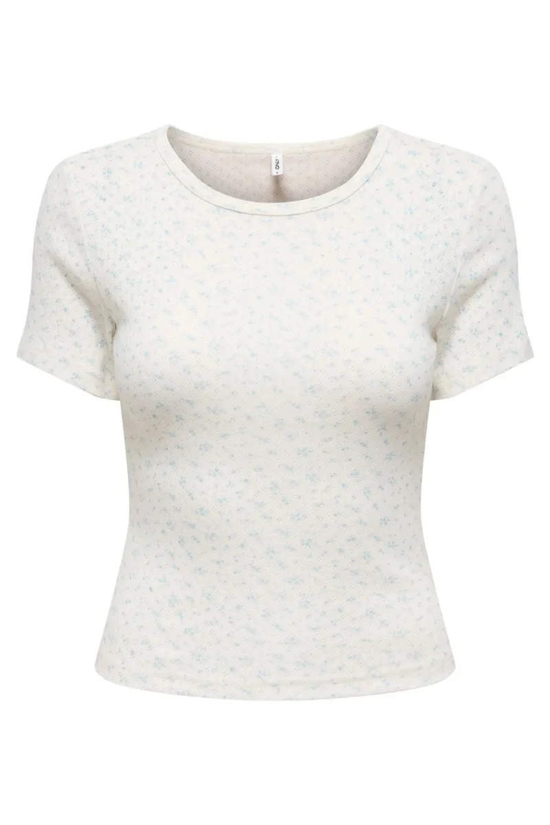 Only - Onlmadison S/S O-Neck Baby Tee - 5011787 Cloud Dancer Vivi Winter Sky