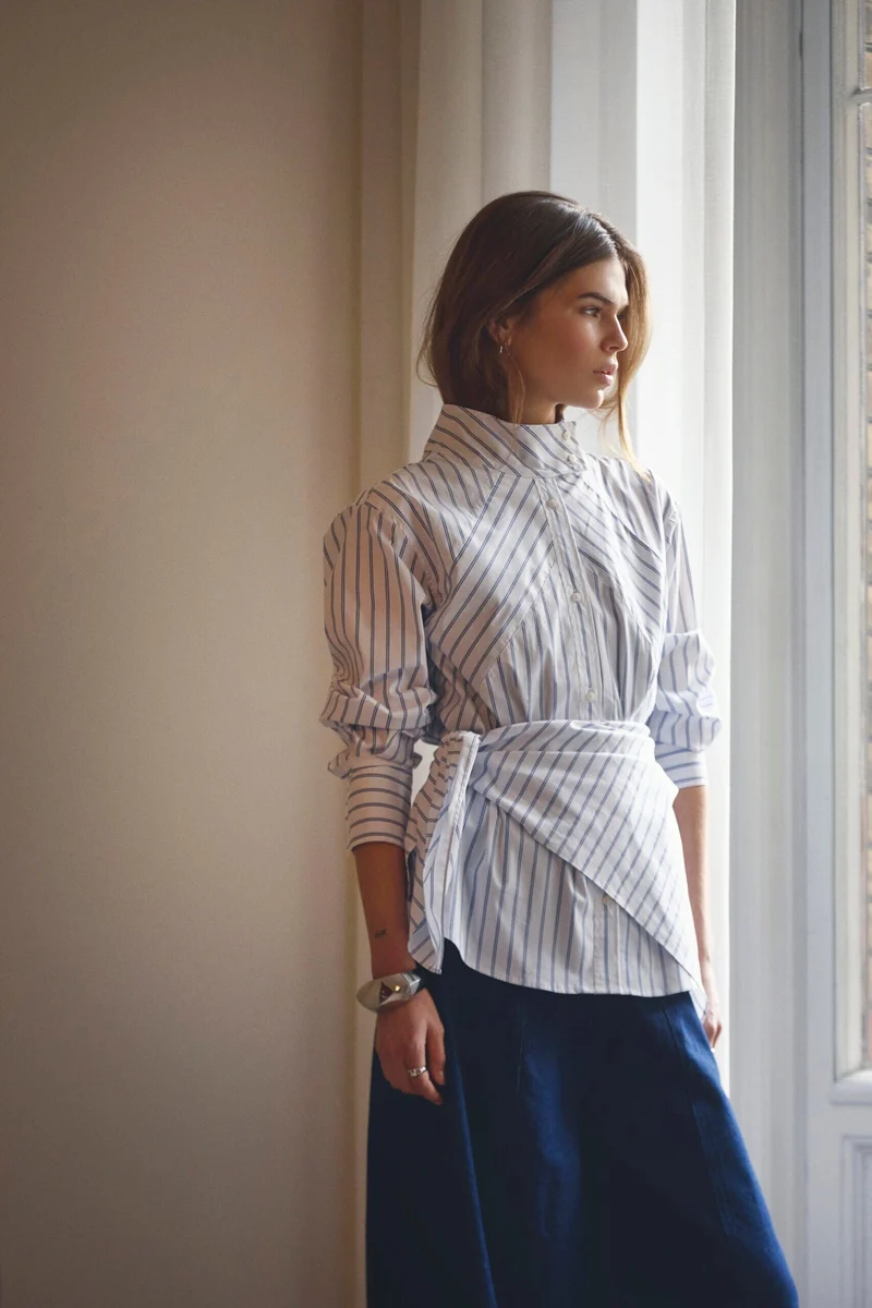 Co´Couture - Somocc Stripe Funnel Neck Shirt 500372 - 10001 - White
