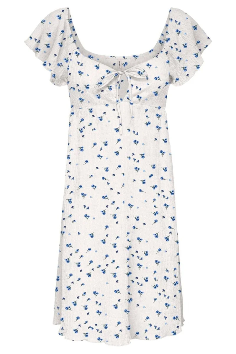 Only - Onldua Frill Sleeve Dress - 5083075 Cloud Dancer Ditsy Floral Cornflower Blue