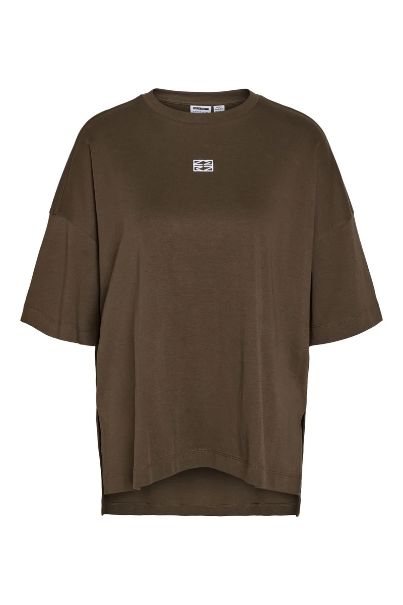 Noisy May - Nmkim S/S Slit T-Shrt Fwd - 5056308 Chocolate Brown White Emb