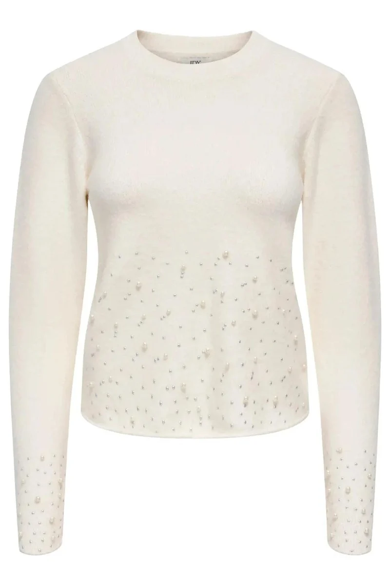 JDY - Jdypearl L/S O-Neck Pearl Pullover Knt - 4867973 White Melange W. White Pearls