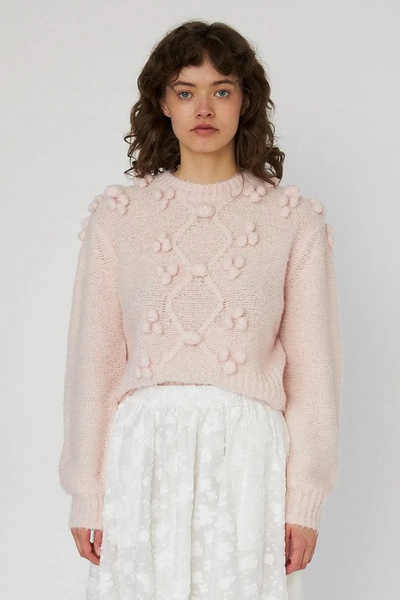 Stella Nova - Cable Knit With Bobblestw54-3294 - 558 Pale Pink