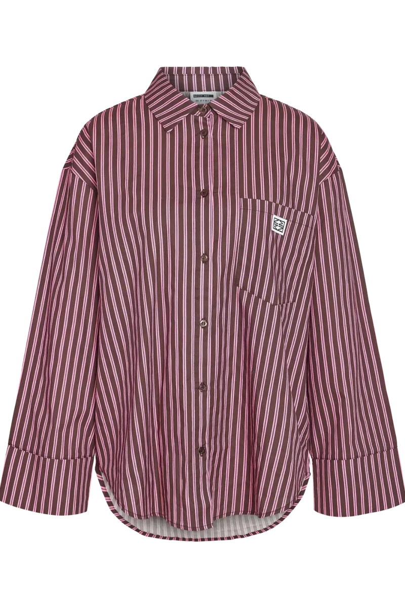 Noisy May - Nmfrida L/S Button Shirt Box - 5089197 Windsor Wine Begonia Pink/White