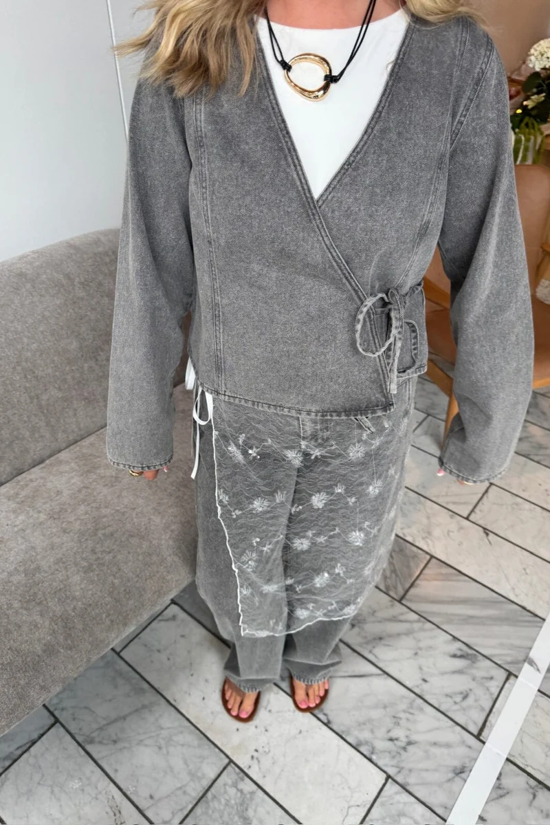 Pieces - Pcfenna Ls Denim Wrap Shirt Fsy - 4986827 Grey Denim