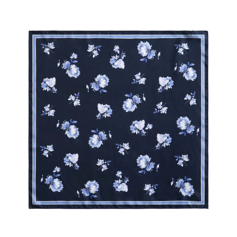 Floral Print Silk Scarf - Evening Blue