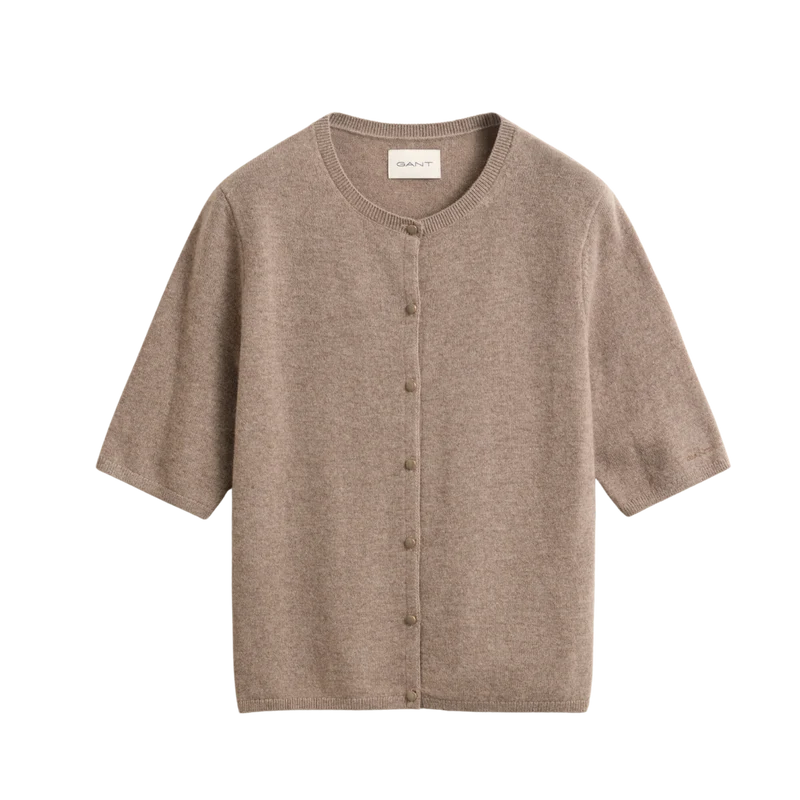 Cashmere Blend C-Neck Cardigan SS - Dk. Sand Melange