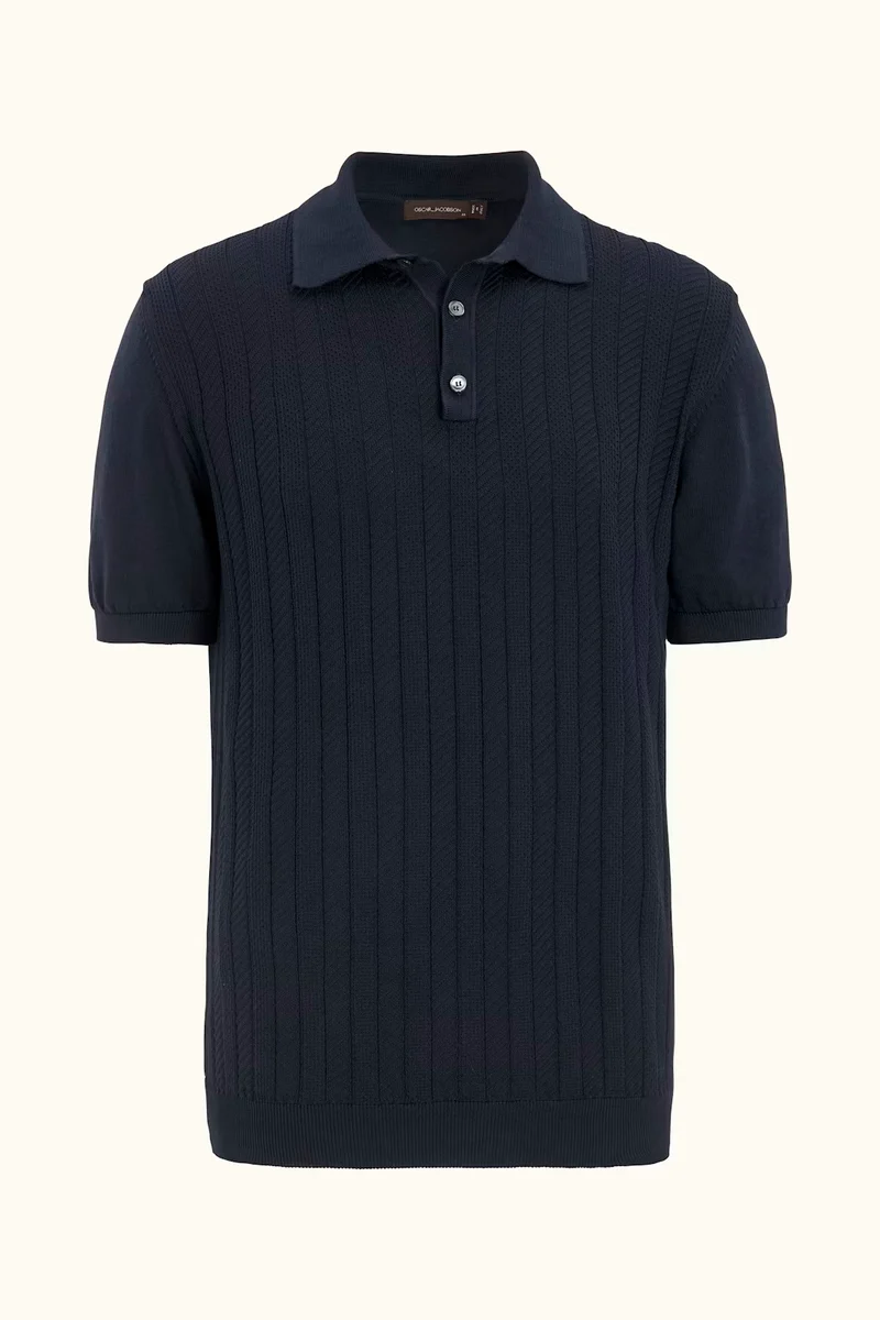 OSCAR JACOBSON Barto Knitted Polo Shirt - Navy