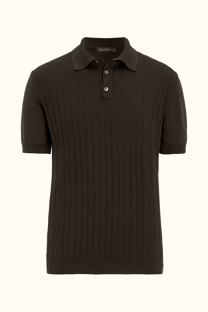 OSCAR JACOBSON Barto Knitted Polo Shirt - Brown