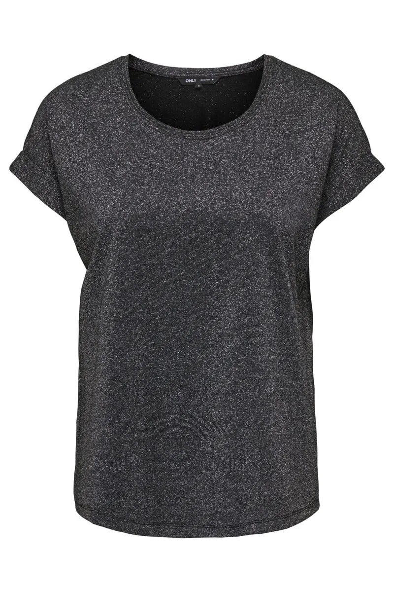 Only - Onlmoster Glitter S/S Top - 4898718 Black Silver Lurex