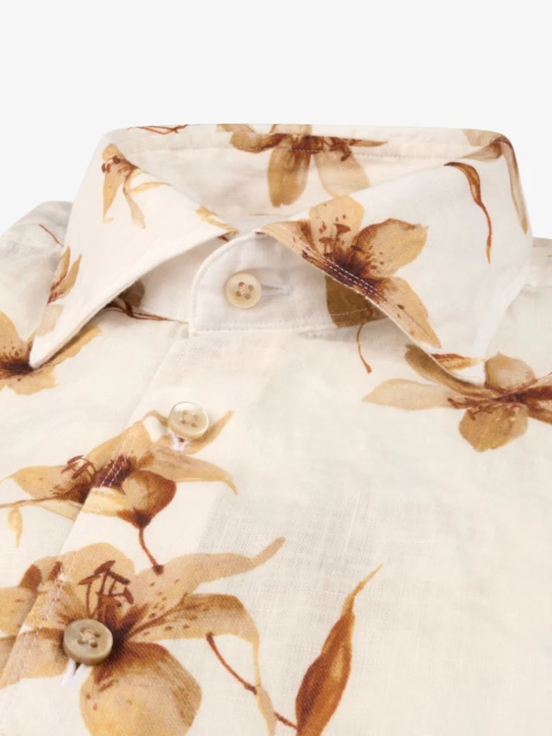 STENSTRÖMS Linen Shirt Floral Slimline - Yellow