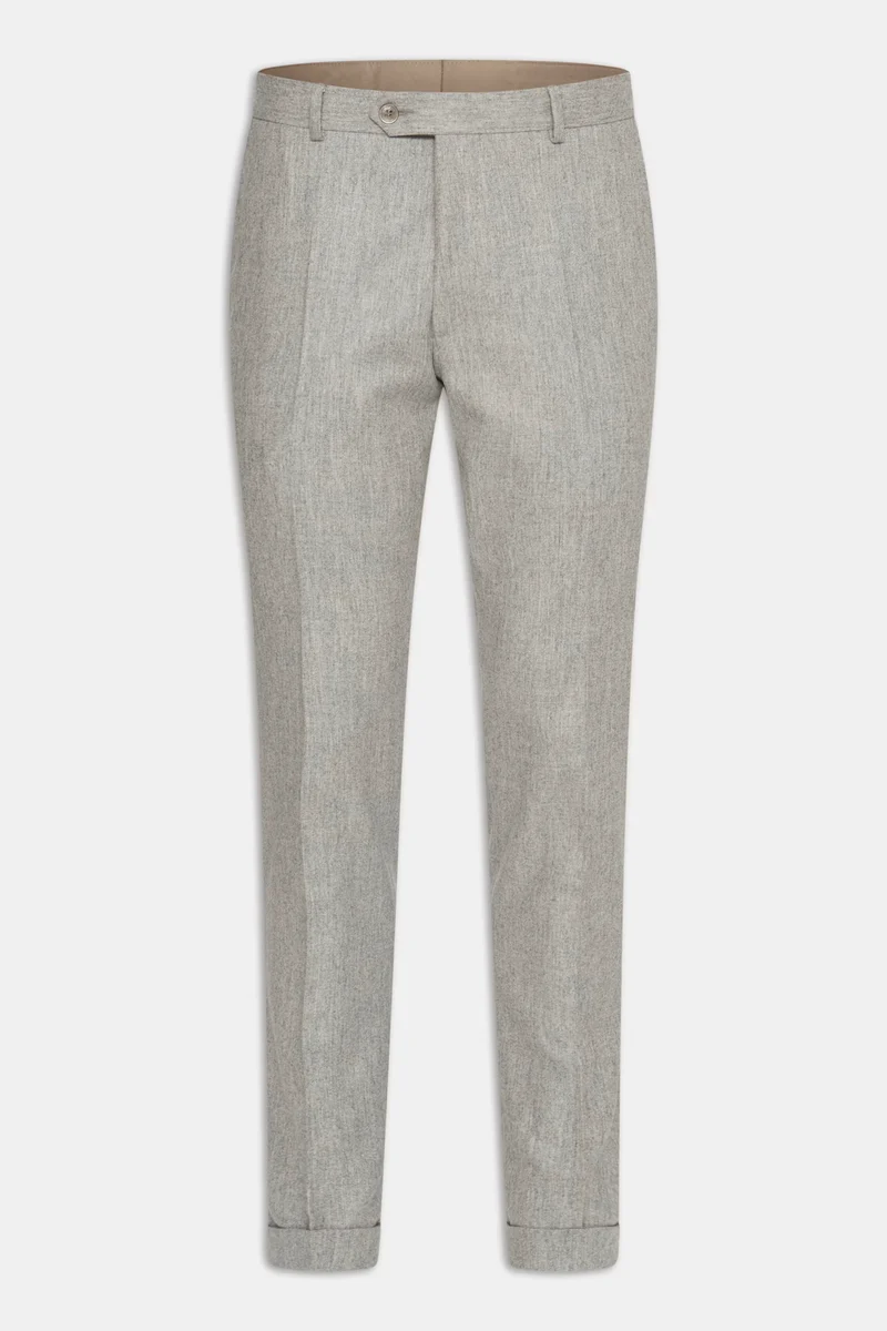 OSCAR JACOBSON Denz Turn Up Flannel Suit Trousers - Light Grey