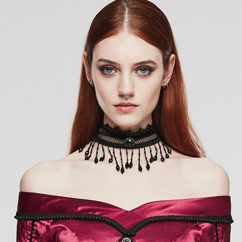 Gothic Beaded Spets Choker för kvinnor