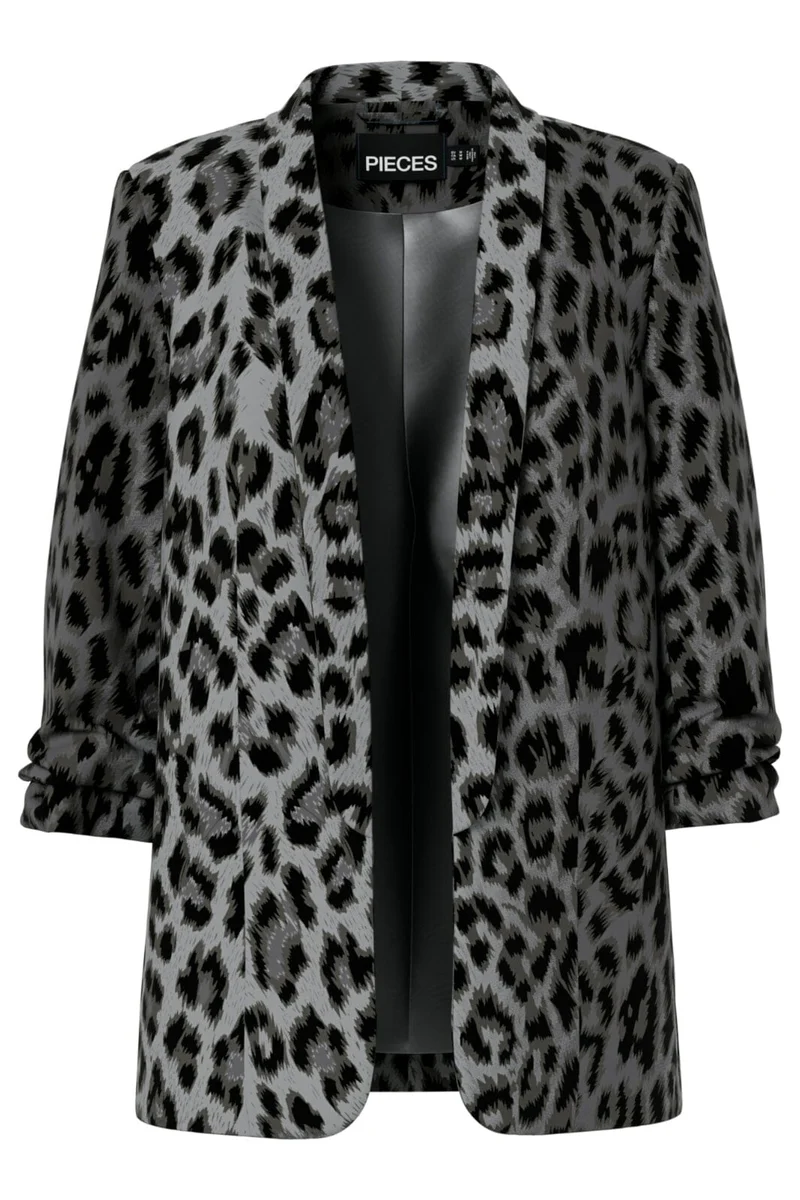 Pieces - Pcbosella 3/4 Printed Blazer - 4880942 Grey Leo