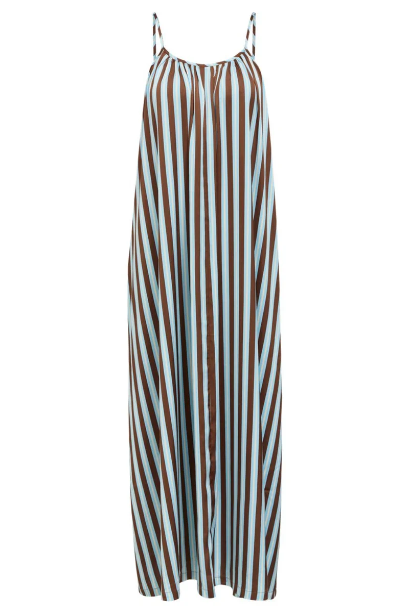 Object - Objaline Lo Maxi Slip Dress - 5145898 Seal Brown Blue/White