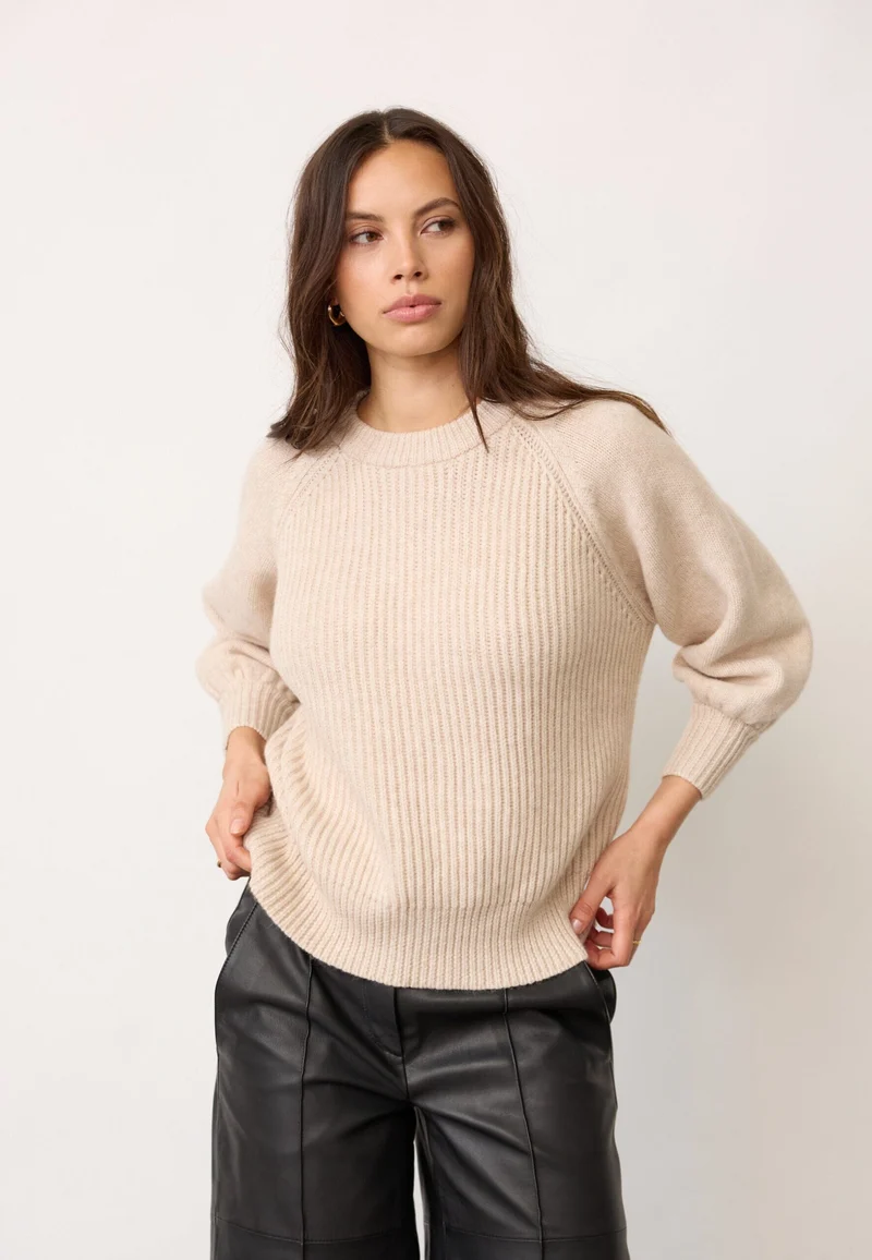 Co´Couture - Rowcc Puff Ss Rib Knit 500124 - 10003 - Creme