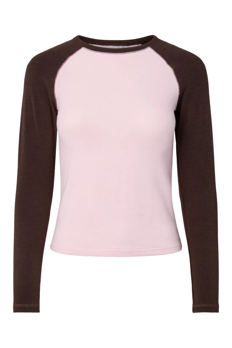 Pieces - Pcannalina Ls O-Neck Top - 5185350 Roseate Spoonbill Hot Fudge Sleeves