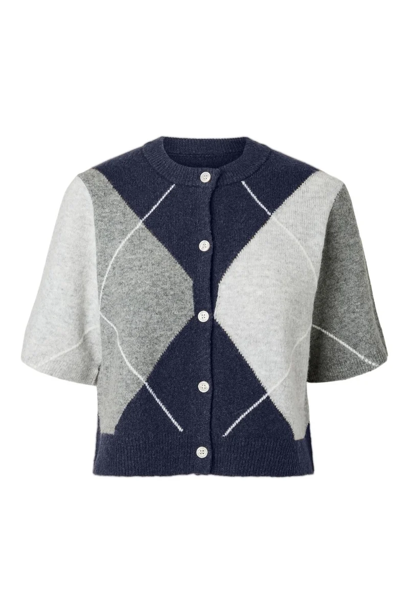 Pieces - Pcsally Ss Knit Check Cardigan - 5133919 Maritime Blue Birch/Cashmere Blue