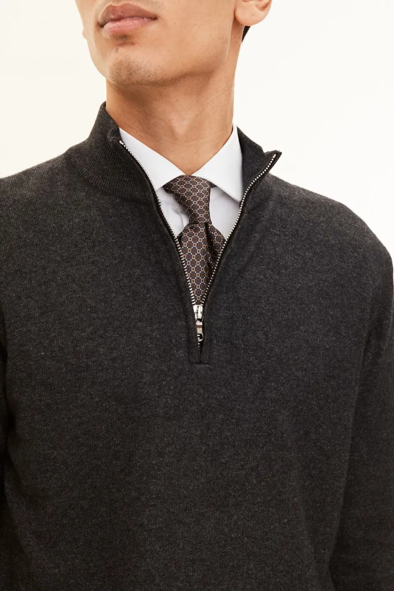 OSCAR JACOBSON Patton Kashmir Half Zip - Dark Grey