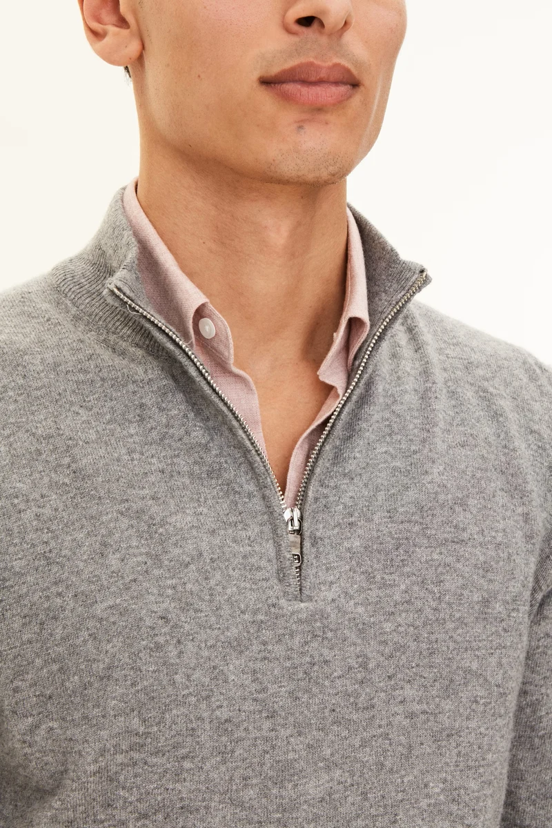 OSCAR JACOBSON Patton Kashmir Half Zip - Light Grey