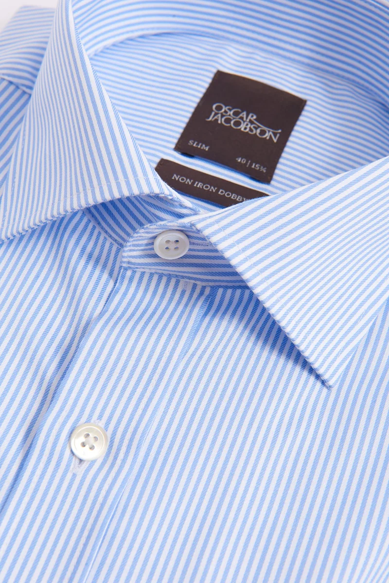 OSCAR JACOBSON Non Iron Banker Stripe Shirt - Light Blue
