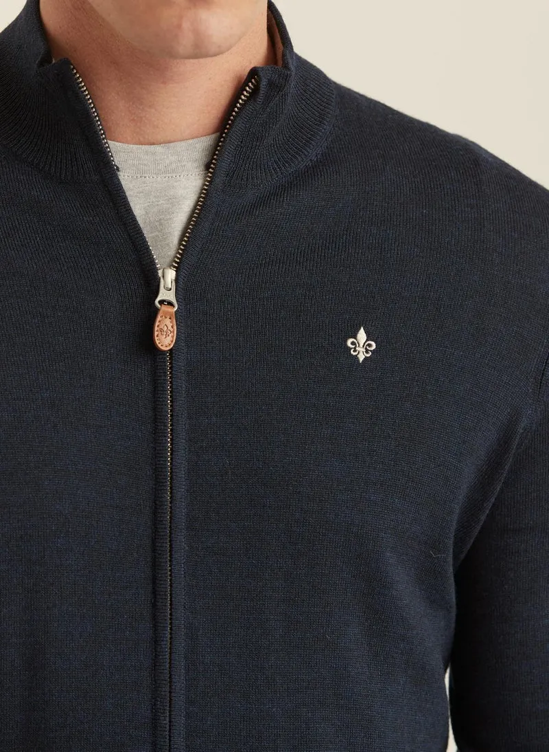 MORRIS Merino Zip Cardigan - Navy
