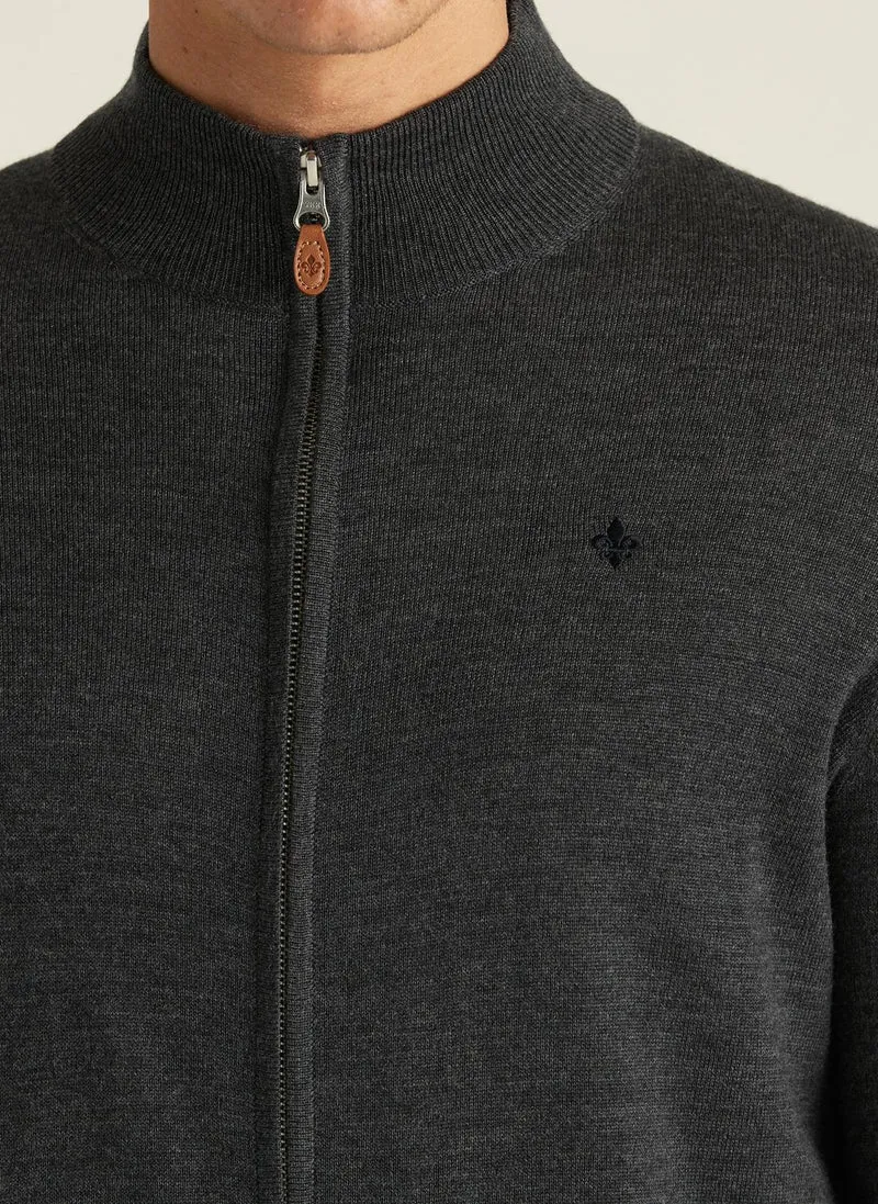 MORRIS Merino Zip Cardigan - Grey