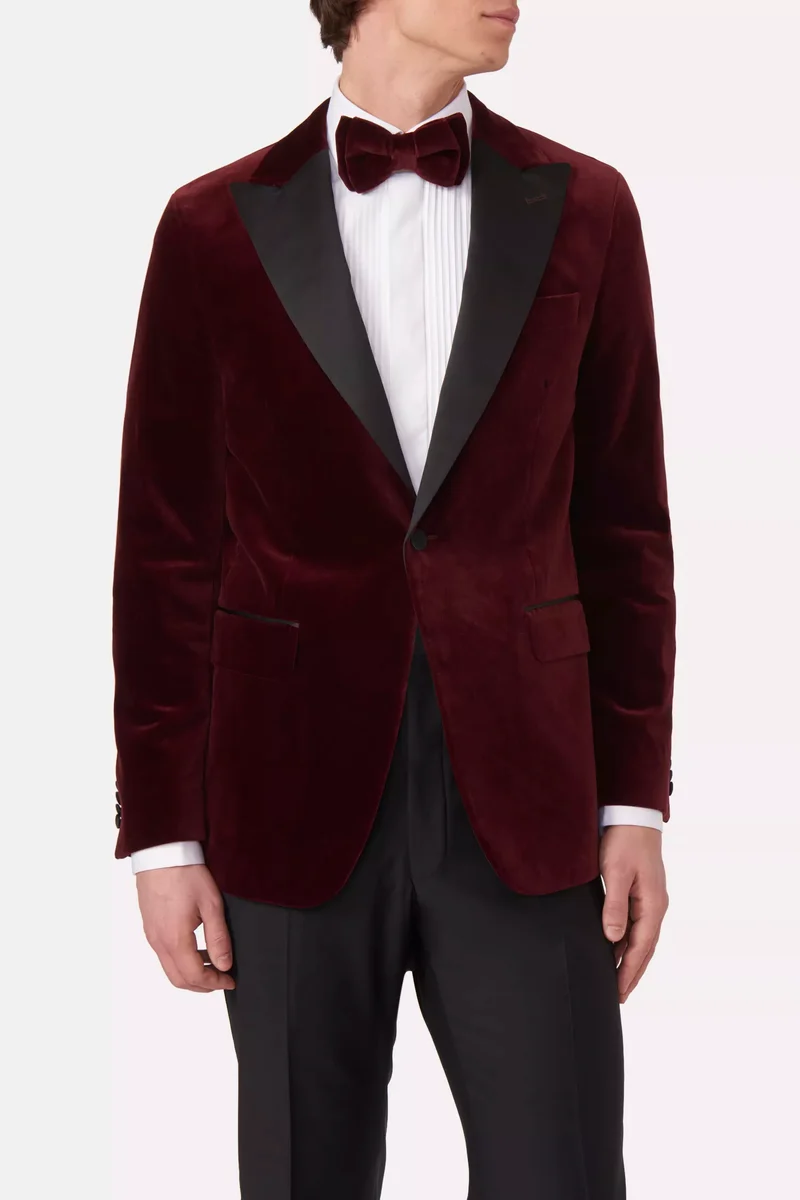 OSCAR JACOBSON Frampton Velour Tuxedo Blazer - Moon Red