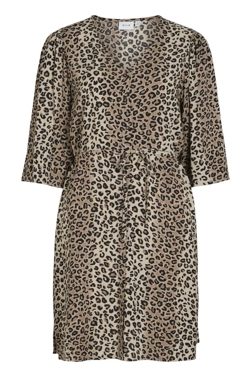 Vila - Violine 3/4 Button Dress - 4689743 Feather Gray Leo