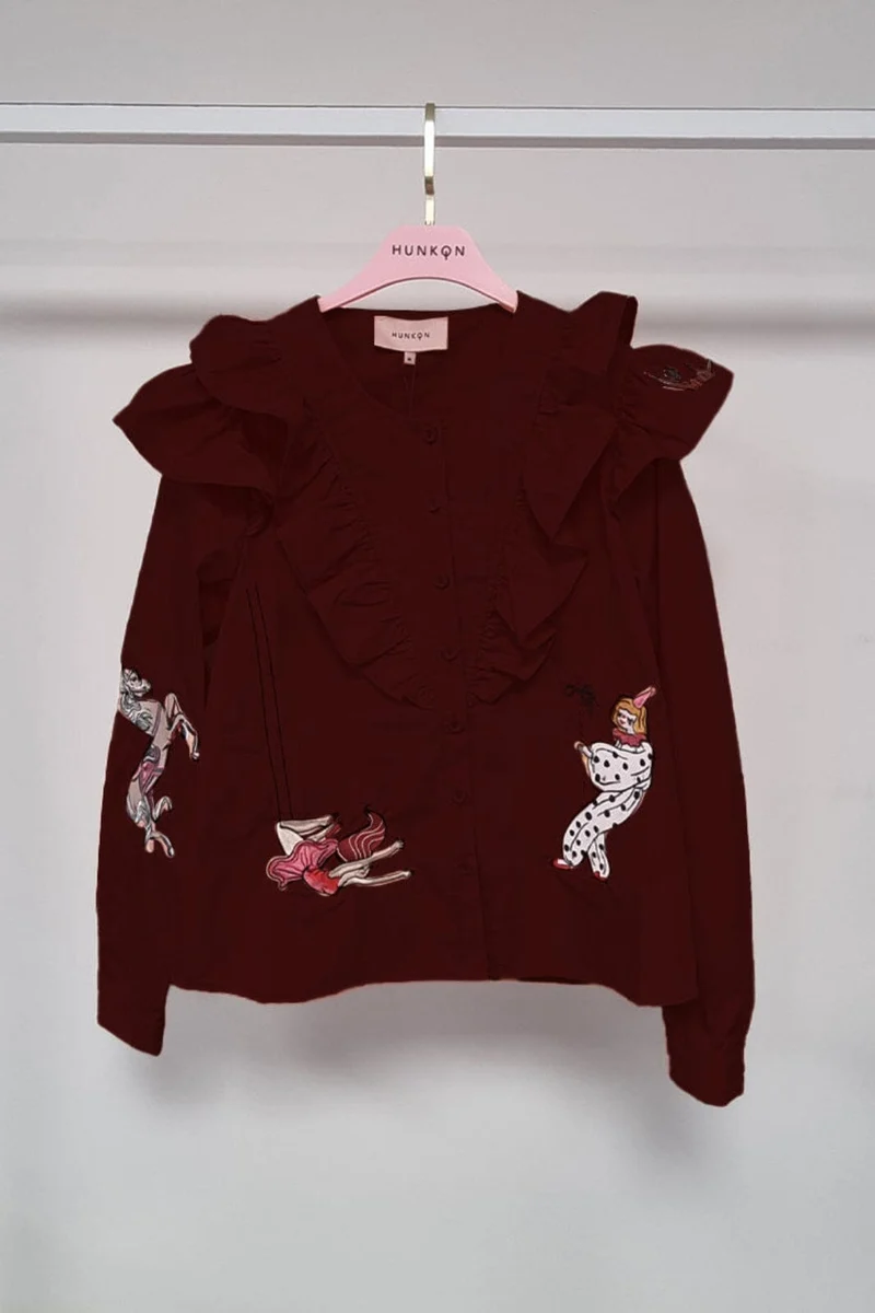 Hunkøn - Nola Ruffle Shirt 26516 - Oxblood